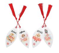 Angoily 4pcs Chinese Style Leaf Shaped Tiger Bookmarks Year Tiger Design Page Markers for Reading Studying and Collecting