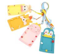 Angoily 4pcs Cute Cartoon Card Holder Set with Soft Silicone School Id Card Cover, Bus Pass Sleeve with Lanyard - Adorable Rabbit, Sleepy Dog, Princess and Dreamy Bird Designs for Students