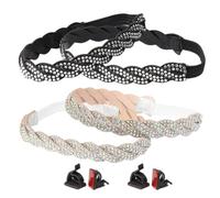 Angoily 4pcs Detachable Elastic Shoe Straps for High Heels, Braided Pu Bands with Rhinestone Decoration, Anti Slip Fixing Heel Straps for Women in Daily Life