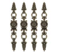 Angoily 4pcs European Style Antique Brass Cabinet Pull Handles Vintage Floral Drawer Pulls for Wardrobe, Kitchen Cupboard Furniture, Rustic Decorative Door Knobs Set