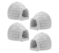 Angoily 4pcs Mini Igloo Resin Figurines Set - Realistic Polar Ice House Models - Winter Micro Landscape Decoration for Birthday Cake Topper and Shower Party Supplies