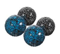Angoily 4Pcs Mosaic Glass Balls Decorative Sphere Orbs for Wedding Centerpiece Home Tabletop Ornament Blue and Black Color Glass for Holiday Party and House Decor