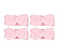 Angoily 4pcs Pink Coral Fleece Face Washing Hairbands with Bowknot, Elastic Head Wraps for Makeup and Yoga, Soft Female Hair Accessories Suitable for Spa and Daily Use