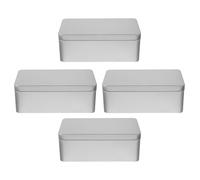 Angoily 4pcs Silver Rectangular Tinplate Boxes with Lids 18x9.8x6.5cm Small Metal Candy Storage Containers for Holiday Party Chocolate and Festive Snack Organizer