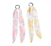 Angoily 4PCS Tie-Dye Silk Hair Ropes Ribbon, Mixed Pink and Yellow, Soft Hair Loops for Women, Chic Headdress Accessories for Ponytails and Everyday Styling