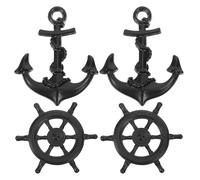 Angoily 4pcs Vintage Style Cabinet Pulls Set Black Metal Ship Wheel Anchor Handles for Kitchen Drawers, Wardrobes, and Dressers Decorative Furniture Grip for Home Hardware