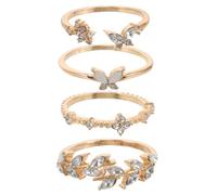 Angoily 4pcs Women Metal Ring Set with Rhinestone Accents, Lightweight and Comfortable, Fashionable Heart and Butterfly Statement Rings for Daily Wearing and Parties