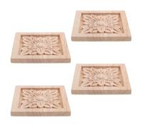 Angoily 4pcs Wood Carving Appliques Wood Carving Decals Vintage Square Material Finely Crafted Versatile for Bed Frame Dresser DIY Projects Home Decor