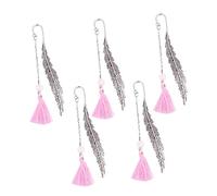 Angoily 5 Pcs Elegant Chinese Style Bookmarks with Creative Pendants Classical Reading Accessories for Students Writers Readers Unique Literary Pink Tassel Design