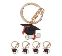 Angoily 5 Pcs Graduation Cap Metal Keychains Doctor Hat Key Ring