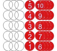 Angoily 50 Sets Acrylic Number Tags Hanging Number Tag Round Red with Iron Rings for Queuing in Kindergartens and Restaurants Convenient Identification