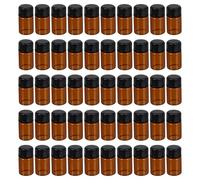 Angoily 50pcs 1ml Mini Amber Glass Essential Oil Bottles with Black Caps, Refillable Makeup Containers for Travel, Cosmetic Sub Packaging Vials for Emulsion and Cream Dispensers