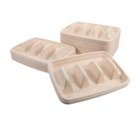 Angoily 50pcs Disposable Taco Holder with 3 Dividers Made from Pulp Fiber, Strong Loadbearing Capacity Serving Tray for Parties and Social Events, for Tacos, Sushi, and Sweet Treats