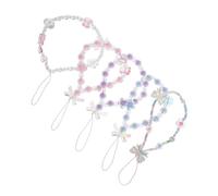 Angoily 5pcs Beaded Bowknot Phone Strap Cute Wrist Lanyard for Women Cell Phone Chain Decoration Lost Mobile Accessories for Keys and Cameras