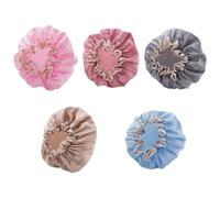 Angoily 5pcs Double-layer Elastic Shower Caps for Adults Reusable Bathing Hats in Light Gold Pink Grey Red and Comfortable Colorful Bath Caps for Women and Men
