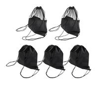Angoily 5pcs Drawstring Sack Bag Multipurpose Drawstring Pouch Large Capacity Black Polyester Mesh Convenient Easy to Operate Simple Structure School Shopping Outdoor Sports Storage
