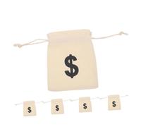 Angoily 5pcs Durable Canvas Utility Pouches with Money Sign Drawstring Carrying Sack Prop for Pirate Cosplay Party Favors and present Wrapping Beige
