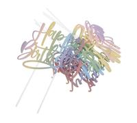 Angoily 5pcs Glitter Happy Birthday Cake Topper with Rainbow Scallion Powder Cupcake Picks Vibrant Birthday Party Decoration for Showers and Celebrations