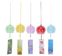 Angoily 5Pcs Japanese Colored Glass Wind Chimes Set - Authentic Edo Style Hanging Stained Glass Ornaments with Paper Labels - 7x6cm Colorful Zen Decor for Balcony Window Garden and Housewarming Gift
