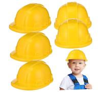 Angoily 5Pcs Kids Construction Hard Hats - Lightweight 49g Yellow Plastic Toy Builders Hat with Logo - Moisture-Resistant Childrens Safety Helmet for Pretend Play, Birthday Party Dress Up & Costume