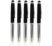 Angoily 5Pcs LED Ballpoint Pen with Stylus Tip for Touch Screens 3-in-1 Capacitive Pen No Writing Noise Black Suitable for Medical Staff and Daily Applications