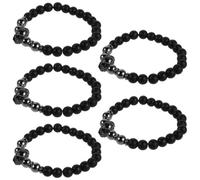 Angoily 5pcs Men’s Warrior Helmet Beaded Bracelet, Black Frosted Stone Stretch Jewelry, Comfort and Snug Fit, Stylish Bold Statement for Work and Exploring City Streets