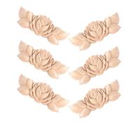 Angoily 6 Pcs Unpainted Solid Wood Carved Applique Corner Decorations 9x3.5cm for Furniture Cabinet Door Bed DIY Ornate Woodcarving Decals