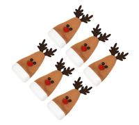 Angoily 6pcs Christmas Wine Bottle Cover Flannelette Deer Shape Decorative Bottle Plug Cover in Khaki and Party Use Practical Replacement