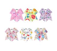 Angoily 6pcs Easter Hair Ties with Butterfly Bow and Printed Ribbon, Soft Elastic Ponytail Holders Suitable for ’s Easter Party Hair Accessories Random Style