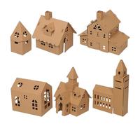 Angoily 6pcs Kids Cardboard House: DIY Paper Mini Model Houses Village Tiny Buildings for Indoor Crafts Festivals and Preschool Projects