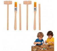 Angoily 6Pcs Kids Wooden Excavation Tools Set - 2 Sets of Solid Wood Hammer Ch-isel and Brush for Archaeology Paleontology - Mess Free Educational STEM Dig Kit Accessories for Sensory Bin and Sandpit