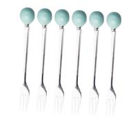 Angoily 6pcs Mini Ceramic Handle Stainless Steel Fork for Dessert Ice Cream Coffee Cake Ergonomic Grip Tableware in Sky Blue Practical Home Flatware Accessories