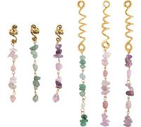 Angoily 6Pcs Natural Stone Hair Coils with Pendants Hair Jewelry for Braids Dreadlock Accessories Bohemian Style for African Braids and Dreadlocks