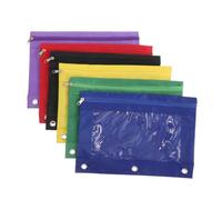 Angoily 6pcs Transparent Pencil Pouch with Zipper Ring Binder Large Capacity PVC File Organizer Bags for School and Office Multipurpose Document and Stationery Storage in Black Blue Green