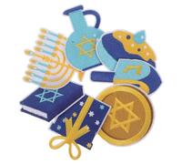 Angoily 7pcs Cartoon Hanukkah Cloth Patches Embroidered Sew Appliques Star of David Patch for Hats Jeans Clothes Backpack DIY Crafts Happy Chanukah