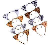 Angoily 8Pcs Animal Ear Headbands Set for - Plush Leopard, Tiger, Zebra, Cow, Giraffe Patterns - Colorful Halloween Hair Hoops for Party and Costume Accessories