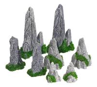 Angoily 8Pcs Simulated Rockery Ornament - Miniature Fake Mountain Resin Terrarium Accessories - Assorted Sizes Fairy Garden Bonsai Decor with Moss Details - Micro Landscape Aquarium Rocks