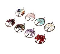 Angoily 8Pcs Tree of Life Charms for Jewelry Making Natural Crystal Chakra Pendants for DIY Necklaces and Earrings Handmade Jewelry Accessories for Chakra Healing