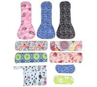 Angoily 9pcs Washable Charcoal Menstrual Pads Reusable Sanitary Towels with Storage Bag Comfortable Skin Touch Suitable for Daily Use and Heavy Flow