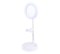Angoily Adjustable LED Desktop Makeup Lamp with Selfie Ring Light and One-piece Mobile Phone Holder for Live Streaming Video Photography White