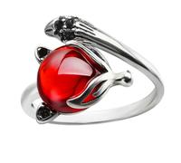 Angoily Adjustable Vintage Copper Finger Ring, Gothic Fox Design with Garnet for Women’S Fashion Accessory