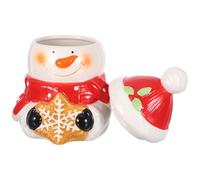 Angoily Airtight Ceramic Christmas Candy Container Snowman Cookie Jar with Lid Stain-resistant Holiday Treat Storage Box for Fresh Cookies Multifunctional Biscuit and Snack Keeper Festive