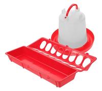 Angoily Automatic Chicken Feeder and Waterer Set 2Pcs - Small Red Long Trough Food Container with 1L Thickened Red-White Water Holder for Poultry Feeding and Farm Use