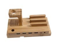 Angoily Bamboo Charging Stand Dock for Non-slip Phone Watch Holder with Cable Management Lightweight and Compact Desk Cradle for Home Office