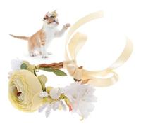 Angoily Beige Pet Floral Crown Headband Made of Cloth, Romantic and Elegant Design for Dressing up Your Pet on Occasions, Convenient to Use and Sweet Decoration