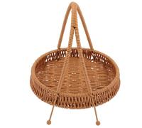 Angoily Brown Imitation Rattan Woven Hand Basket with Small Base Tray, Single-layer Snack Storage Basket for Hot Pot Restaurants and Desktop Dessert Display