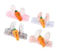 Angoily Bunny Ear Headbands without Shedding Random Color 4pcs Elastic Coral Fleece Hair Band Soft Plush Headwear for Washing Face and Everyday Accessory