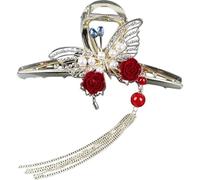 Angoily Butterfly-shaped Hair Claw Clips for Women, Alloy Material with Non-slip Grip, Chic and Girly Style, for Wedding and Dating, Fix Hair Securely with Elegant Pearl and Tassel Design