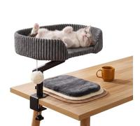 Angoily Cat Bed, Clamp-on Cat Desk Beds for Indoor Pets, 360 Rotation Detachable Grey Ice Silk Material Perch for Table & Desktop, Space-Saving Elevated Hammock Supports up to 11 Lbs