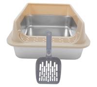 Angoily Cat Litterbox Stainless Steel Potty Litiere Chat Acier Inoxydable Litter Trays for Pets Stainless Steel Cat Litter Tray Geschlossene Katzenklo with Lid Khaki